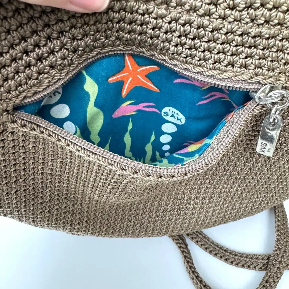 The Sak Womens Boho Chic Drawstring Hand Bag Tropical Fish Brown